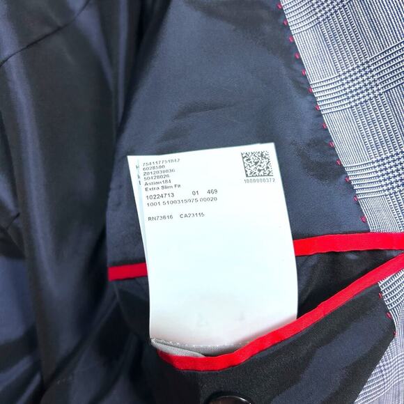 Hugo Boss Astian 184 Slim Fit Blazer 44R Navy Blue Plaid Wool Blend Sport Coat - Picture 6 of 7